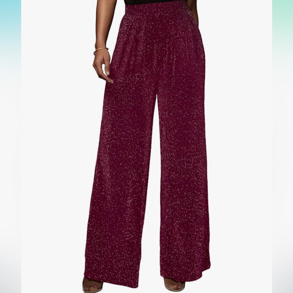 Sparkly Burgundy Wide-Leg Pants